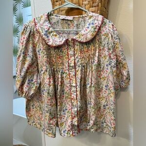Ivy City Co Womens Top Extra Large Beige Betty Blouse Floral Western Cottagecore